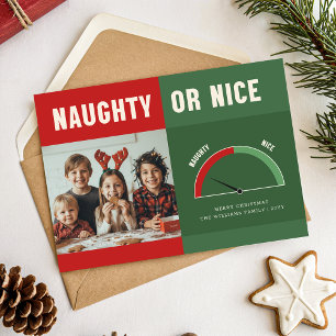 Naughty or Nice Lustige Familien-Kind-Foto-Weihn Feiertagskarte