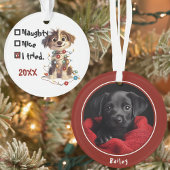 Naughty Puppy Santa Checklist Blue Ornament