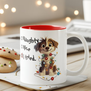 Naughty Puppy Santa Checklist Red Zweifarbige Tasse