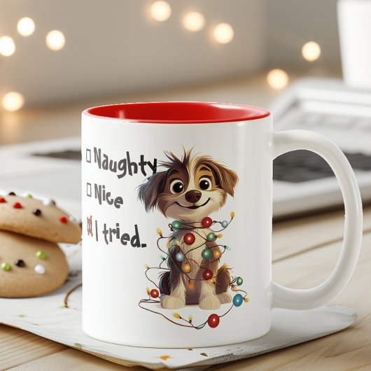 Naughty Puppy Santa Checklist Red Zweifarbige Tasse