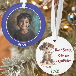 Naughty Puppy Santa Negotiations Ornament