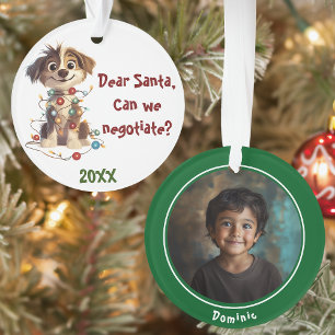 Naughty Puppy Santa Negotiations Ornament