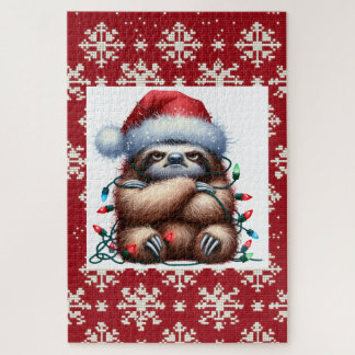 Naughty Sloth in den Weihnachtsbeleuchtung geknall Puzzle
