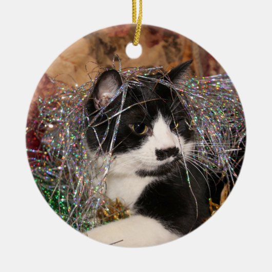 Naughty tuxedo kitty Weihnachten Keramikornament (Vorne)