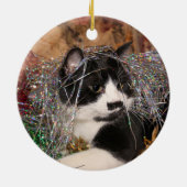Naughty tuxedo kitty Weihnachten Keramikornament (Hinten)
