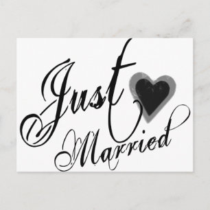 Naughy Grunge Script - Just Married Heart Black Ankündigungspostkarte