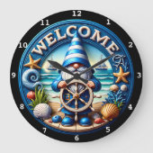 Nauome Gnome Welcome Beach Clock Große Wanduhr (Vorderseite)