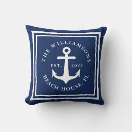 Nausea Blue White Family Name Beach House Kissen