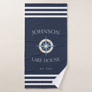 Nausea Blue White Family Name Lake House Badehandtuch