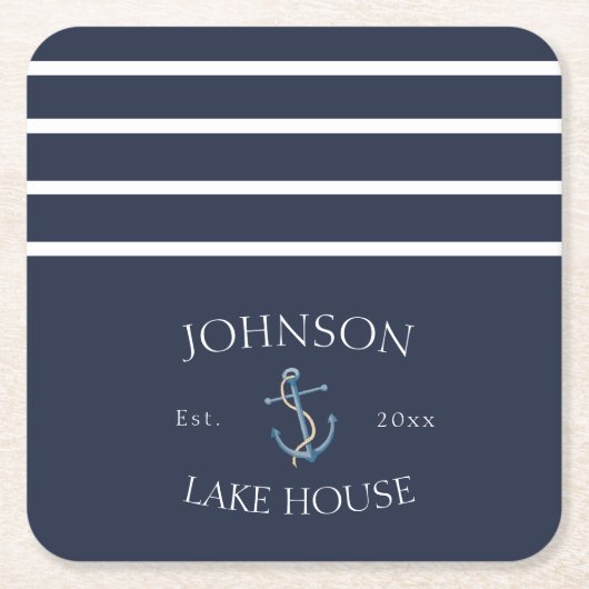 Nausea Blue White Family Name Lake House Rechteckiger Pappuntersetzer (Vorderseite)