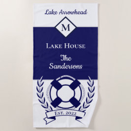 Nausea Blue White Monogram Lake House Be Strandtuch