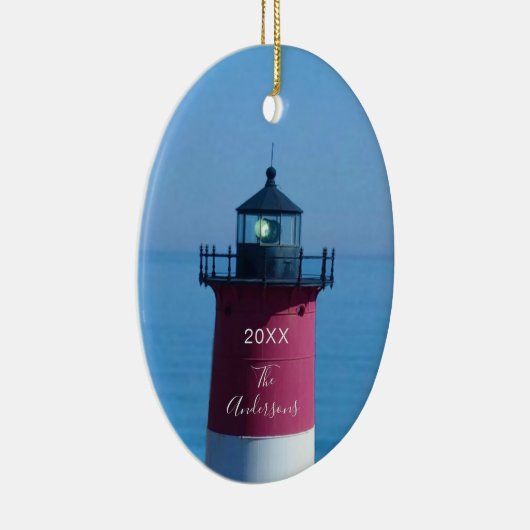 Nauset Lighthouse Dated Script Name Keramik Ornament (Rechts)