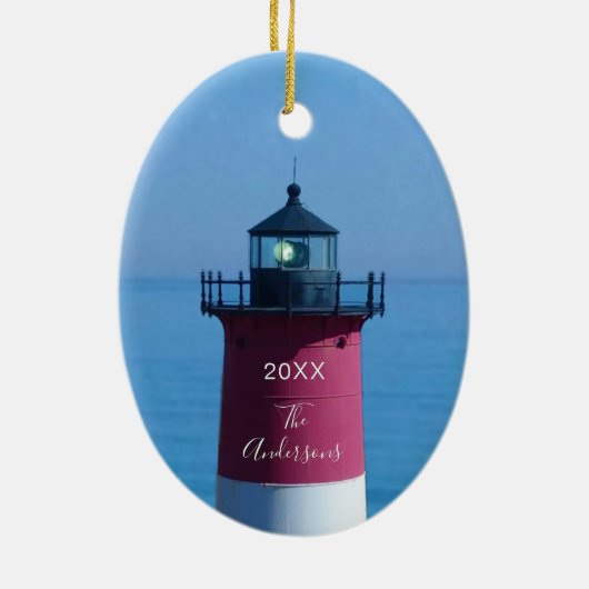 Nauset Lighthouse Dated Script Name Keramik Ornament (Hinten)