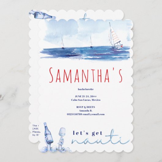 Nauti Bachelorette Weekend Nautical Boat Party Einladung (Vorne/Hinten)