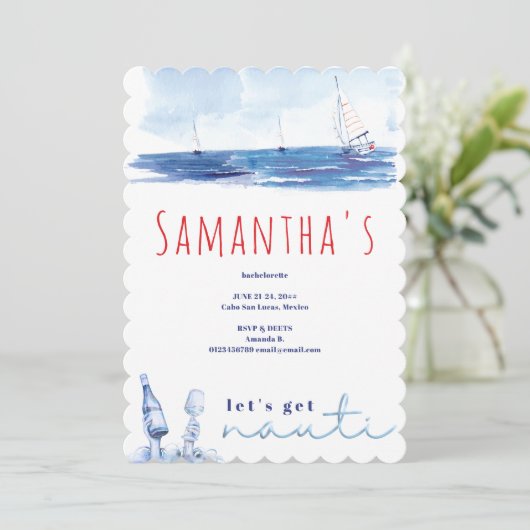 Nauti Bachelorette Weekend Nautical Boat Party Einladung (Stehend Vorderseite)