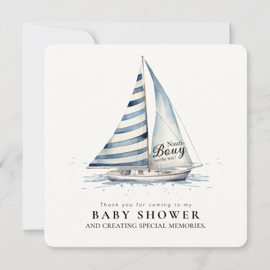 Nauti Bouy Baby Shower Sailboat Watercolor  Dankeskarte (Vorderseite)