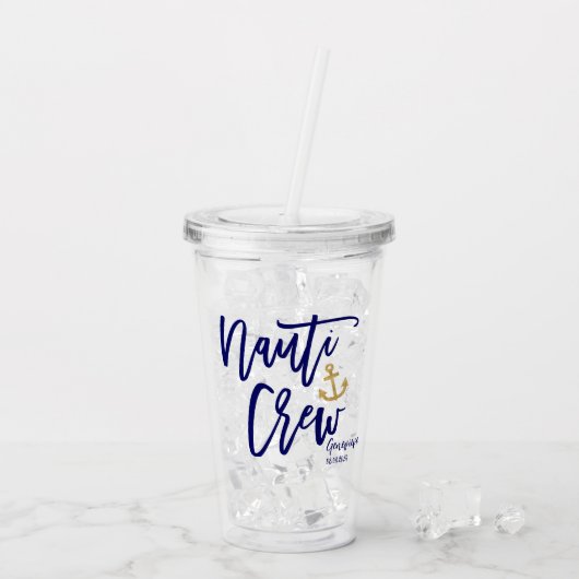 Nauti Crew Funny Blue Coastaid Bridesmaid Acryltrinkbecher (Rückseite Ice)