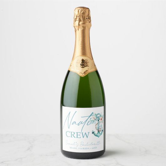 Nauti Crew Personalisiert Cruise Bachelorette Schaumweinetikett (Vorderseite)