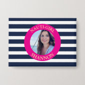 Nauti-Girl Foto Button Rosa Navy Stripes (Vorderseite)
