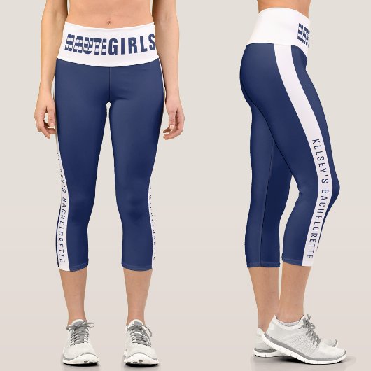 Nauti Girls Blue Striping Junggeselinnen-Abschied Capri Leggings