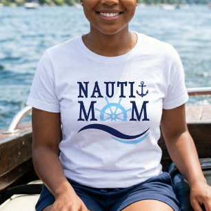 Nauti Mom Blaues Steuer Nautische Geburtstagsfeier T-Shirt