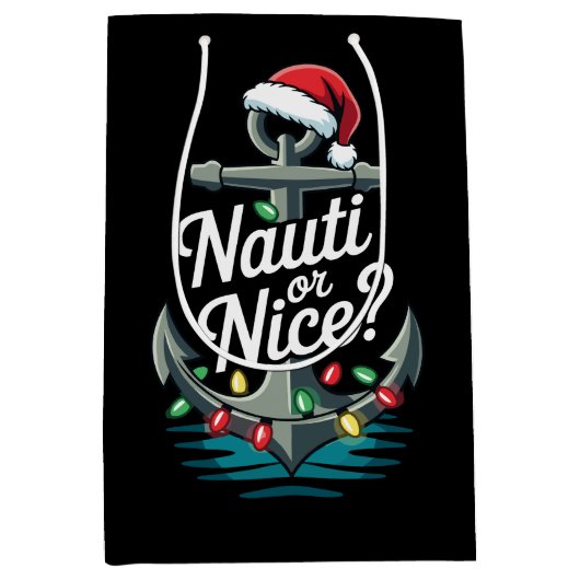 Nauti oder nette Weihnachts-Anker-Santa-Hut-Lichte Mittlere Geschenktüte (Vorderseite)