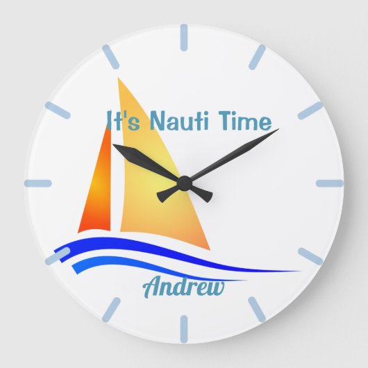 Nauti Thoughts Nautical Sailboat Große Wanduhr (Vorderseite)
