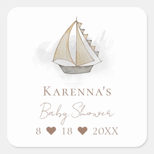 Nautic Adventure White Baby Shower Umschlag Aufkle Quadratischer Aufkleber (Vorderseite)