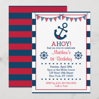 Nautic Anchor 1. Geburtstag Einladung