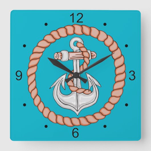 Nautic Anchor 1 Square Wall Clock Quadratische Wanduhr (Vorderseite)