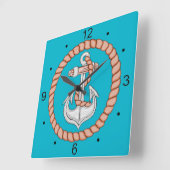 Nautic Anchor 1 Square Wall Clock Quadratische Wanduhr (Winkel)