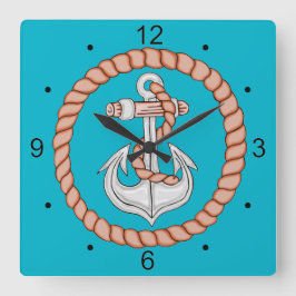 Nautic Anchor 1 Square Wall Clock Quadratische Wanduhr