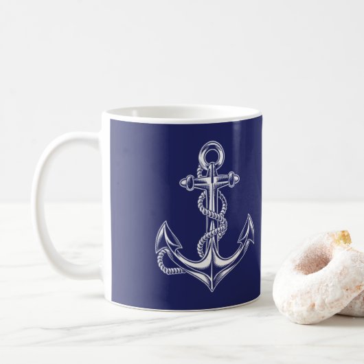 Nautic Anchor and Rope Blue Kaffeetasse (Mit Donut)