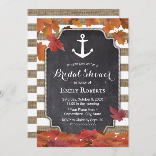 Nautic Anchor Autumn Leaves Brautparty Einladung (Vorne/Hinten)
