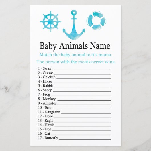 Nautic Anchor Baby Animals Name Game (Vorderseite)