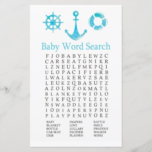 Nautic Anchor Baby Shooter Word Search Game (Vorderseite)