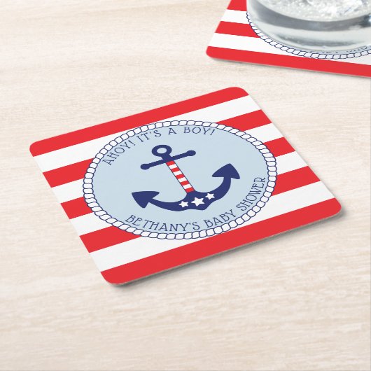 Nautic Anchor Baby Shower Boy Patriotic Rechteckiger Pappuntersetzer (angewinkelt)