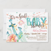 Nautic Anchor Baby Shower Einladung, Mädchen Einladung (Vorderseite)