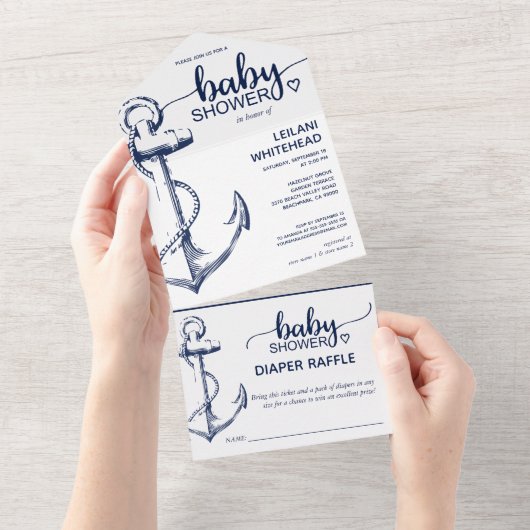 Nautic Anchor Babydusche Windelwanne All In One Einladung (Abreißen)