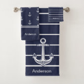 Nautic Anchor Bad Ocean Navy Blau Badhandtuch Set (Insitu)
