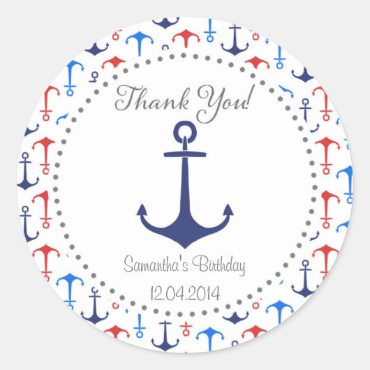 Nautic Anchor Birthday Sticker (Vorderseite)