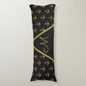 Nautic Anchor Black Monogram Body Pillow Seitenschläferkissen (Vorderseite Vertikal)