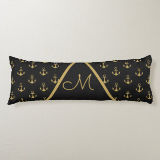 Nautic Anchor Black Monogram Body Pillow Seitenschläferkissen