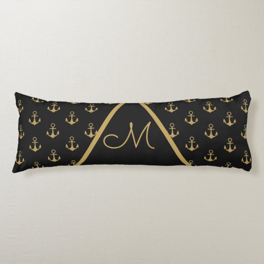 Nautic Anchor Black Monogram Body Pillow Seitenschläferkissen (Vorderseite)