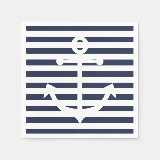 Nautic Anchor Blau-und Weiß Streifen Hochzeit Serviette (Vorderseite)
