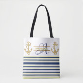 Nautic Anchor Blue Gold MONOGRAM Tragetaschen Tasche (Vorderseite)