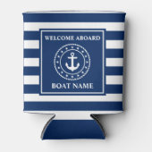 Nautic Anchor Blue Striping Boat Name Rope Stars Dosenkühler (Vorderseite)