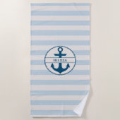 Nautic Anchor Blue White Personalisiert Strandtuch (Vorderseite)