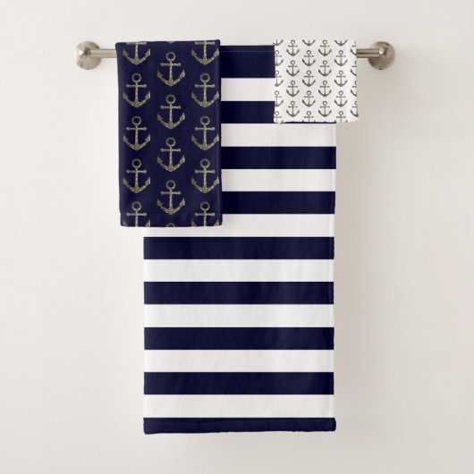 Nautic Anchor Blue White Sailing Sailor Badhandtuch Set (Insitu)