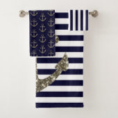 Nautic Anchor Blue White Sailing Sailor Badhandtuch Set (Insitu)